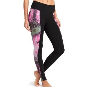 Athlete Chaturanga Black and Pink Floral Leggings - Women's Large